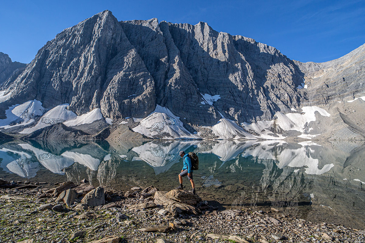 ​​Arc'teryx Bora 75 backpacking backpack (walking next to lake)